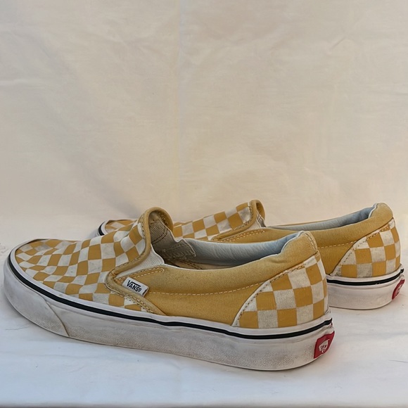 Women’s Yellow Checkered Vans Slip Ons - Picture 2 of 5